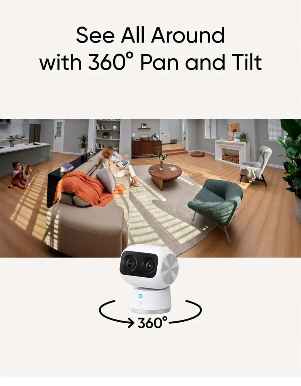 eufy S350 Indoor Cam – 4K Dual Lens, 360° PTZ, AI Pet Tracking